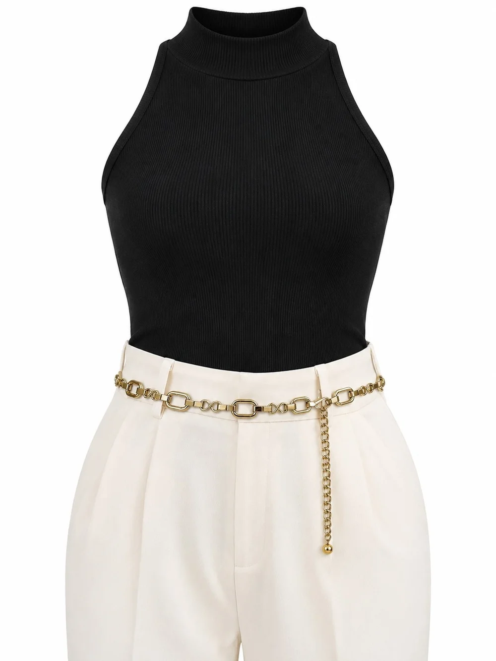 Vintage Gold Tone Chain Link Belt Adjustable Oval Infinity Link Statement Waist